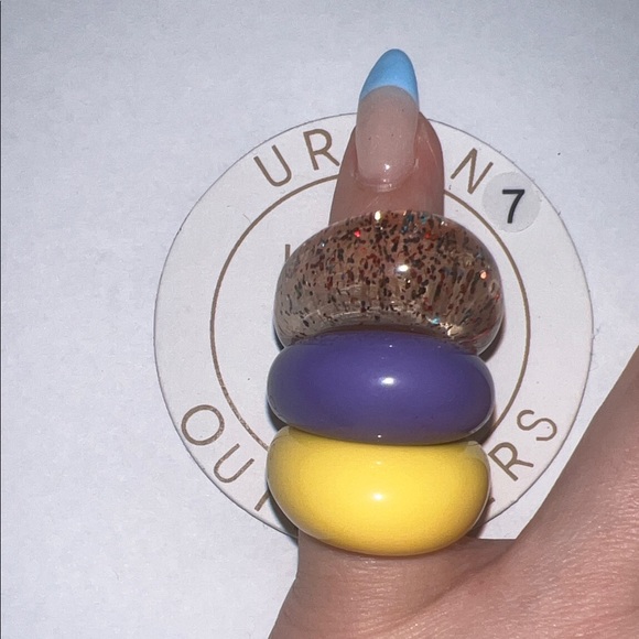 Urban Outfitters Jewelry - Urban Outfitters Purple, Yellow, and Glitter Ring Trio New size 7